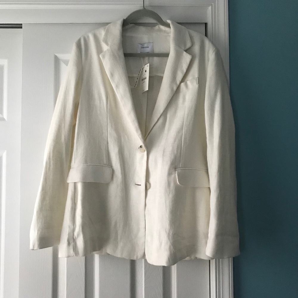 ASOS Bershka Cream Linen Oversized Blazer